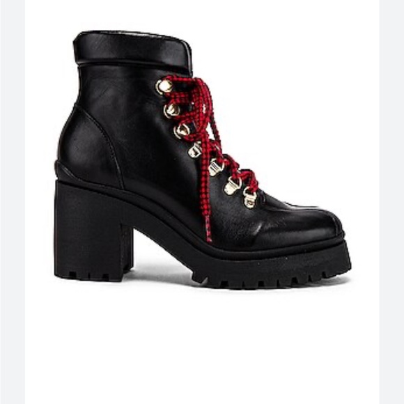 Revolve Raye Page Bootie Lug Sole Platform Lace Up Boot Black Leather Size 9 - Picture 1 of 12